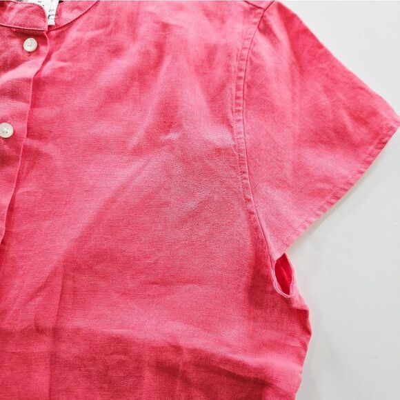Vintage Talbots 100% Irish Linen Cap Sleeve Mandarin Collar Button Down Shirt M - Picture 4 of 7